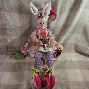 Cynthia Rowley Easter Elf Bunny Shelf Sitter Doll Tabletop Spring Pink Decor